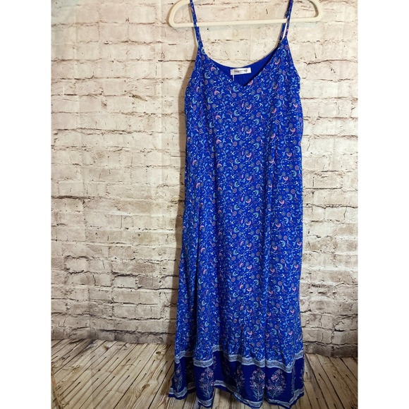 Angashion Dresses & Skirts - Angashion Peasant Midi Dress Women Medium Cobalt Ditsy Micro Floral Pockets Boho